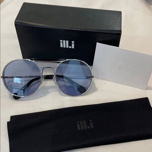 ill.i by Will.i.am Round Metal Sunglasses Blue Lenses Mens Glasses made in Italy